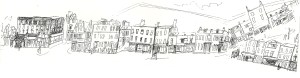 West side of Highgate High Street Ink pen drawing for local map