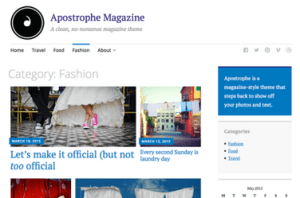 Apostrophe Magazine as shown in themes with a sidebar on the right. 